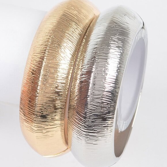Two Pieces Set Wide Metal Bangle - Picture 1 of 2